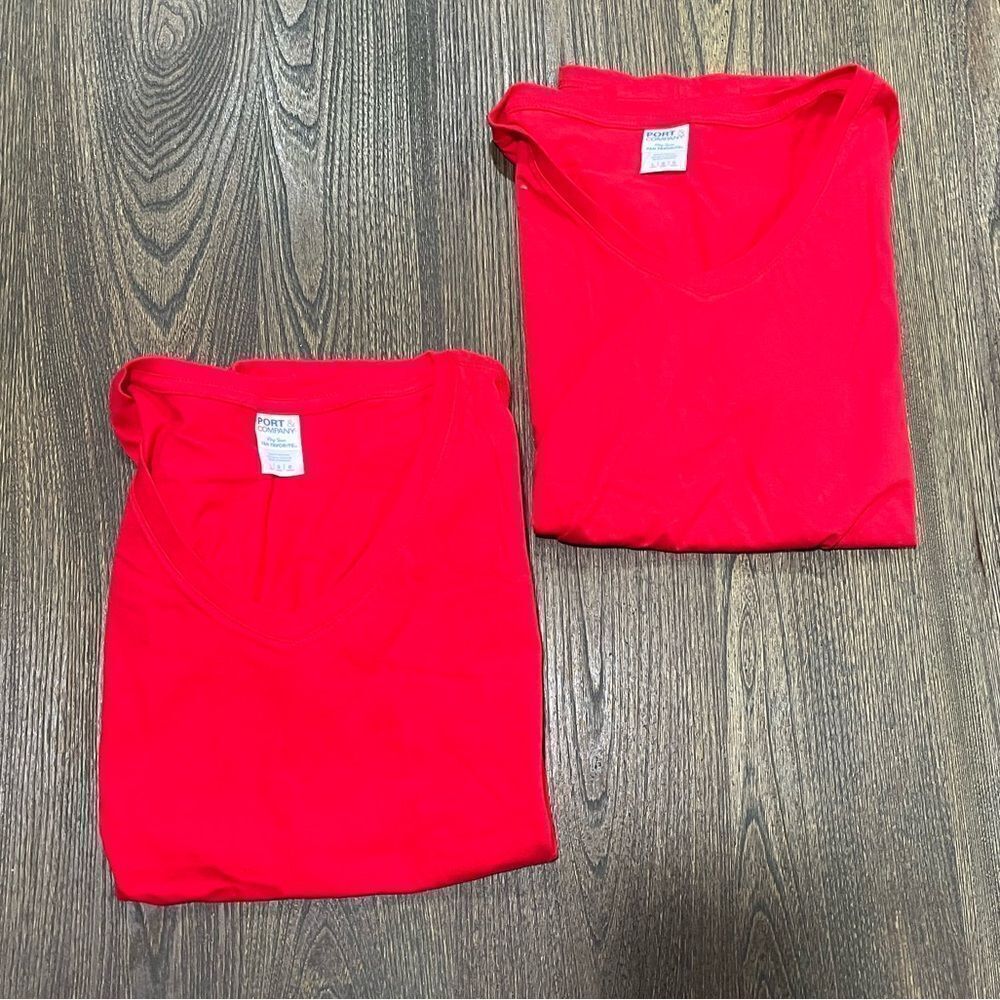 NWOT Port & Company 2 Pack Womens Shirts Short Sleeve Crewneck Cotton Red Size L